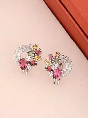 Dazzling Tourmaline and Cubic Zirconia Sterling Silver Stud Earrings