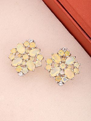 Sterling Silver Stud Earrings with Ethiopian Opal Cluster Design