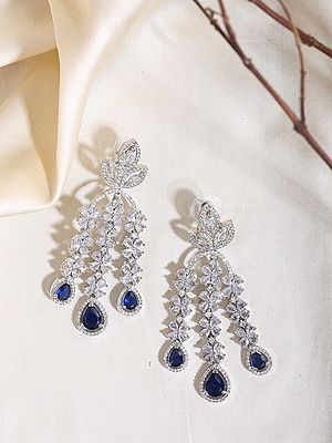 American Diamond Floral Dangle Earrings with Red Pear Drops