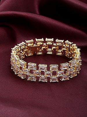 Geometric Baguette Diamond Bracelet - Gold Tone