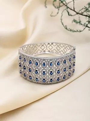 Statement Cuff Bracelet: Blue Stones & American Diamonds