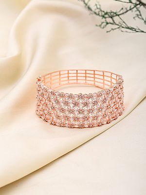 Statement Rose Gold Floral Crystal Cuff Bangle