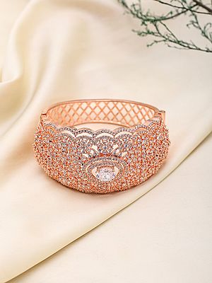 Rose Gold Finish Stone Studded American Diamond Cuff Bracelet