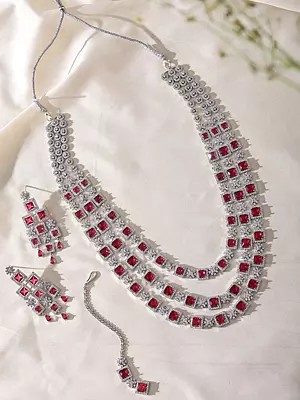 Square-Cut American Diamond Multi Strand Bridal Necklace Set
