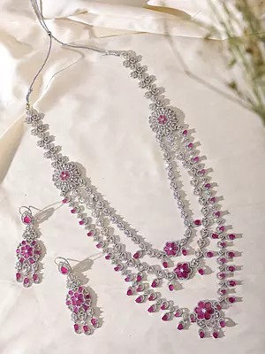 Floral Design Multi Strand American Diamond Bridal Necklace Set