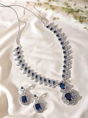 Stone Studded American Diamond Necklace Set with Matching Earrings
