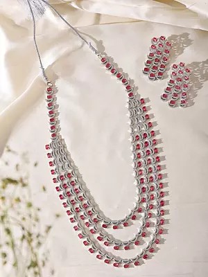 Moon Design Multi-Strand American Diamond Necklace and Earrings Set