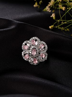 Pink Stone Studded Adjustable American-Diamond Statement Ring