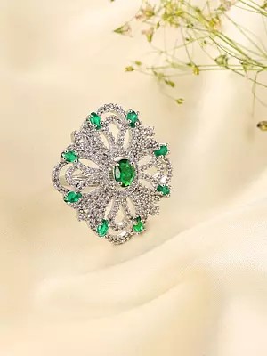 Ornate Adjustable Stone Studded Superfine American-Diamond Ring