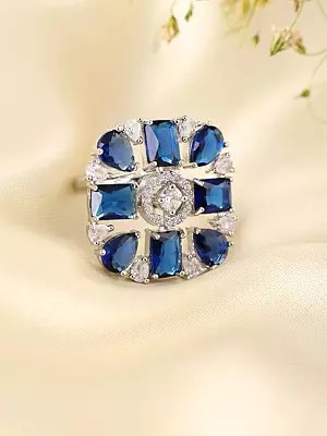 Multi-Stone Geometric American-Diamond Adjustable Ring