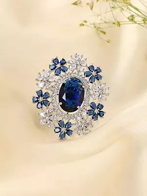 Multi Floral Cluster Adjustable American-Diamond Cocktail Ring