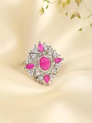 Geometric Starburst Stone Studded Adjustable American-Diamond Ring