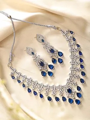 Leaf Design Stone Studded American-Diamond Necklace Set