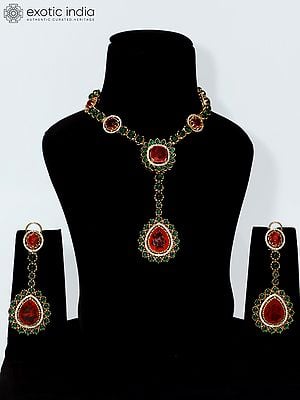 Red And Green Necklace Set With Earrings | Indian Fashion Jewelry