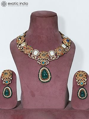 Stone Studded Necklace Set With Earrings | Indian Fashion Jewelry