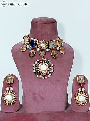 Multicolor Stone Studded Choker Necklace Set With Earrings | Indian Fashion Jewelry