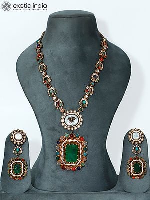 Embellished Long Studded Necklace Set With Earrings