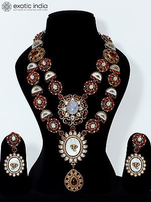 Victoria Polish Traditional Double Layer Long Necklace Set With Earrings