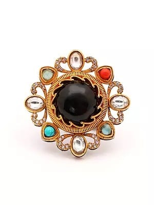 Floral Design Multi Stone Studded Adjustable Ring