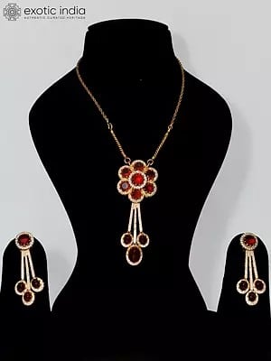 Floral Design Stone Studded Jewelry Set With Earrings