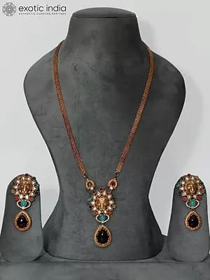 Lion Face Stone Studded Designer Jewelry Set With Earrings