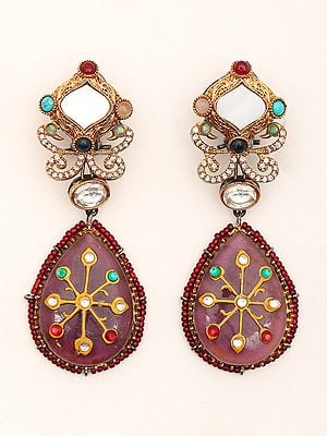 Stone Studded and Beaded Dangle Earrings