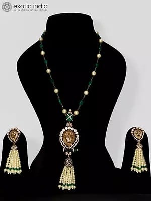 Lion Face Long Beaded Elegant Necklace Set With Earrings