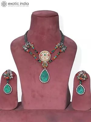 Two Layered Beautiful Embellished Stone Studded Necklace Set With Earrings