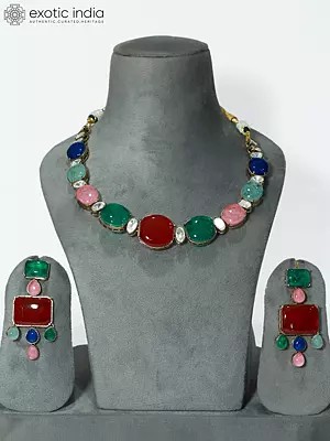 Copper And Kundan Embellished Stone Studded Necklace Set With Earrings