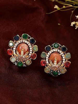 Multistone Studded Floral Design Earrings