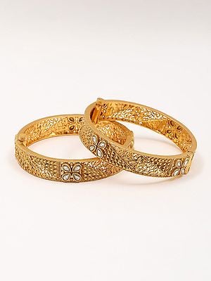 Floral Design Stone Studded Openable Pair of Bangles