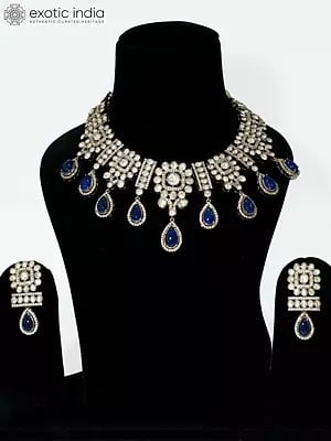 Copper And Kundan Stone Studded Designer Necklace Set With Earrings