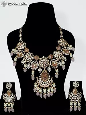 Embellished Beaded Copper And Kundan Stone Studded Necklace Set With Earrings