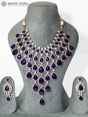 Elegant Designer Stone Studded Copper And Kundan Necklace Set With Earrings