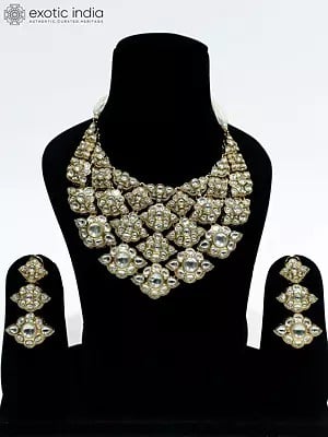 Embellished Designer Stone Studded Copper And Kundan Necklace Set With Earrings