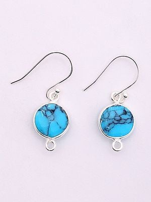 Sterling Silver Earrings with Round Shape Turquoise