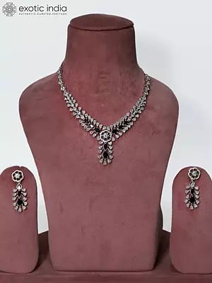 Beautiful Design Stone Studded American Diamond Necklace Set With Earrings