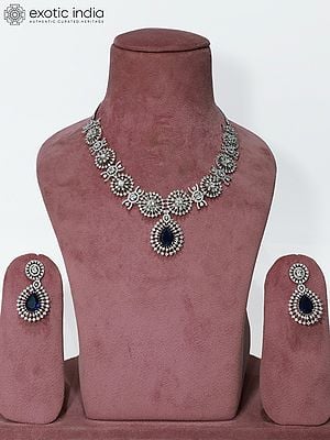 Embellished Stone Studded American Diamond Necklace Set With Earrings