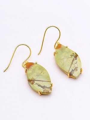 Leaf Shape Green Opal Gemstone Hook Earrings