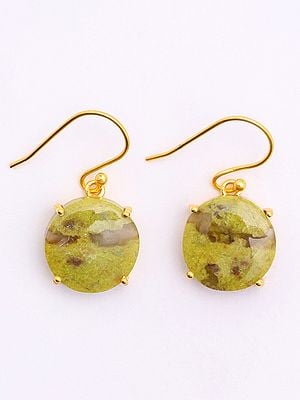 Round Shape Green Opal Gemstone Hook Earrings