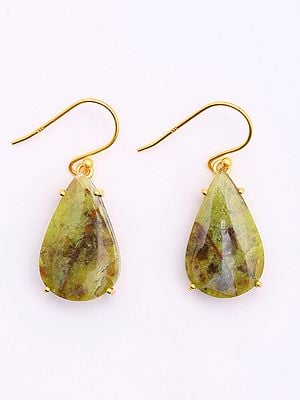 Teardrop Shape Green Opal Gemstone Hook Earrings