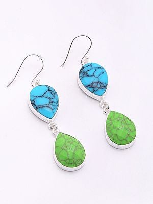 Faceted Green Copper Turquoise and Blue Turquoise Dangle Earrings