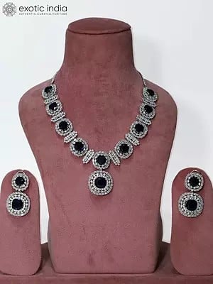 Beautiful Design Stone Studded American Diamond Necklace Set With Earrings