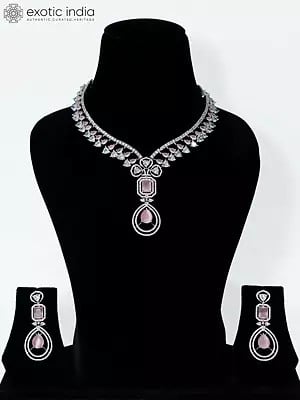 Embellished Stone Studded American Diamond Necklace Set With Earrings