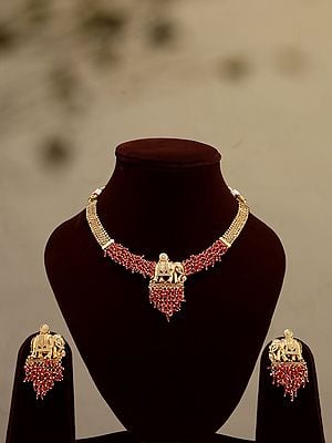 Red Stone Beaded Elephant Necklace Set with Earrings