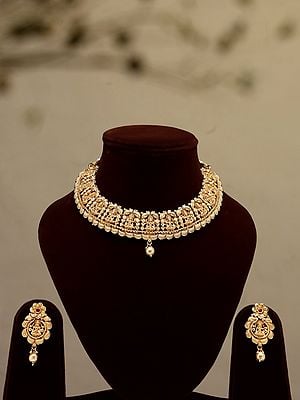 Traditional Goddess Lakshmi Necklace Set with Earrings