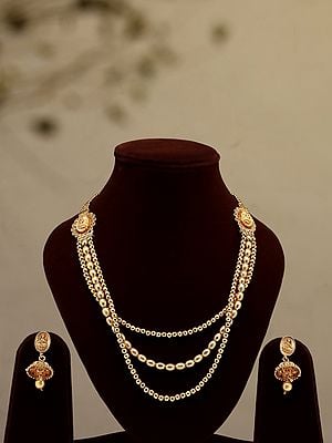 Three Layered Long Necklace and Earrings Set