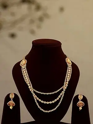 Three Layered Long Necklace and Earrings Set