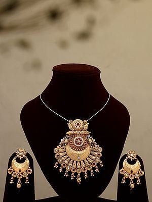 Stone Studded Pendant and Earrings Set