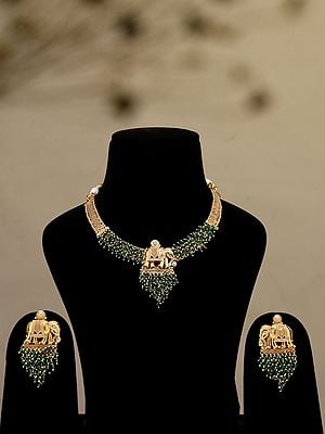 Green Bedded Necklace Set with Earrings